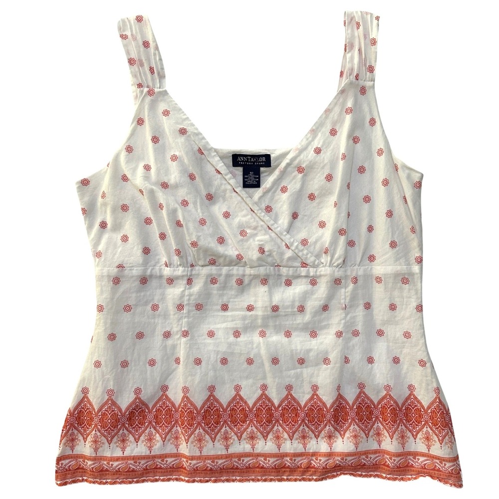 Ann Taylor Sleeveless Top 100% Cotton Sz 10 Boho Coastal Preppy Surplice Summer